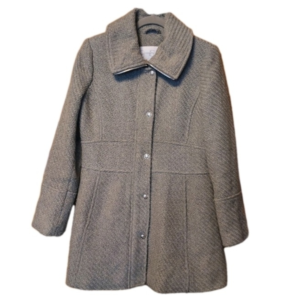 Jessica Simpson textured Gray Pea Coat With Zipper And Button Closure Size 13